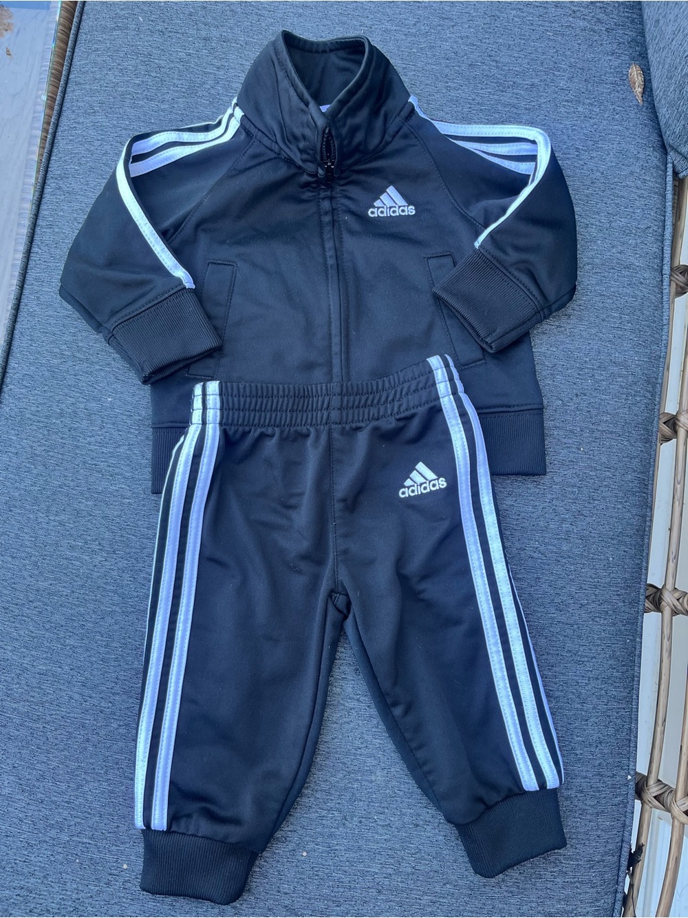 adidas Black Infant Tracksuit with White Stripe Detail